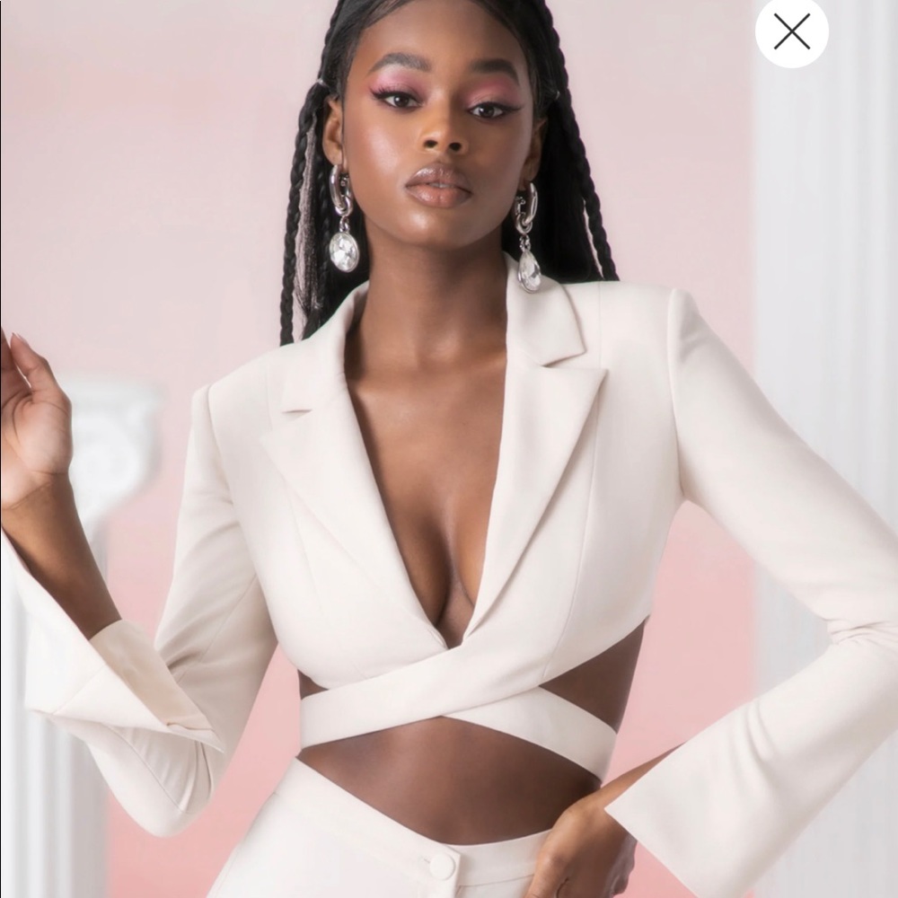 Cream Cropped Blazer in Stone